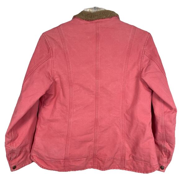 Vintage Carhartt Barn Coat Jacket Womens L Pink Sherbet Sherpa Lined Chore WJ022 - Picture 2 of 15